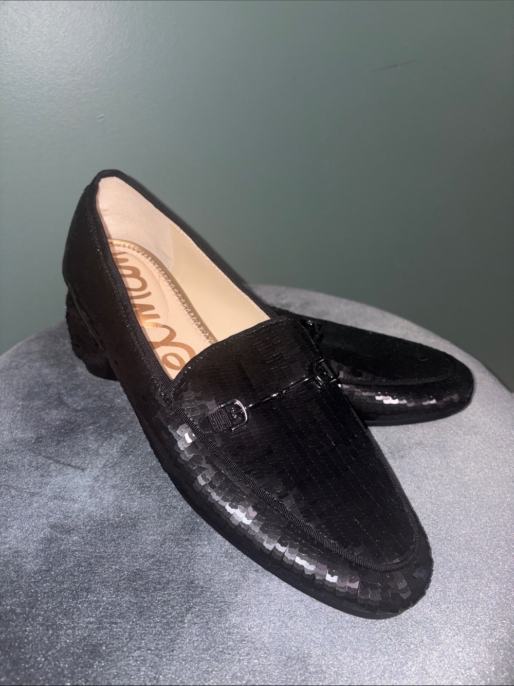 Sam Edelman Black Sequin Loafers with Polished Bit